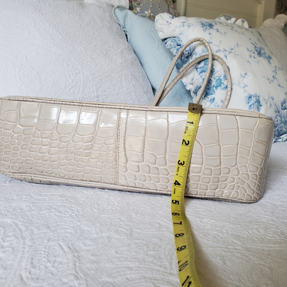Furla Light Taupe/ Ecru Leather Croc Embossed Sholder Bag /Tote Bag with Dustbag - Picture 7 of 15